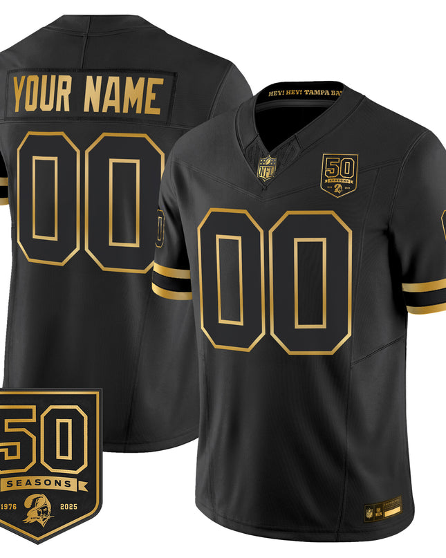 Tampa Bay Buccaneers Throwback 50th Season Patch Gold Vapor Limited Custom Jersey - All Stitched
