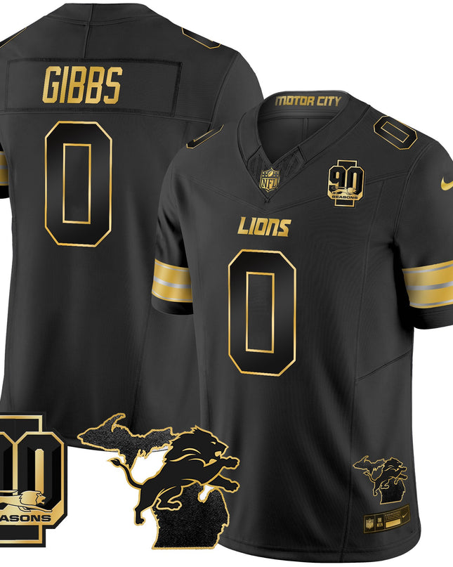 Men's Detroit Lions 2025 Michigan & 90th Season Patch Gold Vapor Limited Jersey - All Stitched