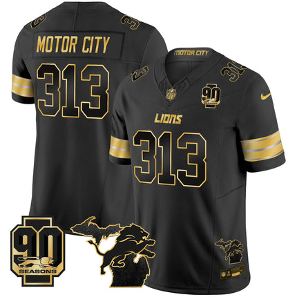 Men's Detroit Lions 2025 Michigan & 90th Season Patch Gold Vapor Limited Jersey - All Stitched