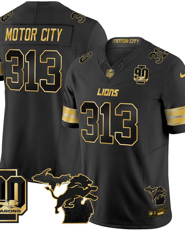 Men's Detroit Lions 2025 Michigan & 90th Season Patch Gold Vapor Limited Jersey - All Stitched
