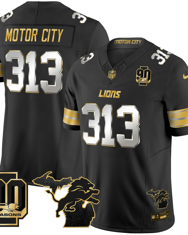 Men's Detroit Lions 2025 Michigan & 90th Season Patch Gold Vapor Limited Jersey - All Stitched