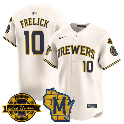 Men's Milwaukee Brewers Home & Bob Uecker Patch Vapor Premier Limited Jersey - All Stitched