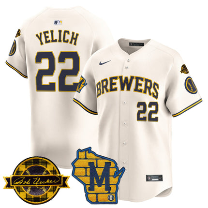 Men's Milwaukee Brewers Home & Bob Uecker Patch Vapor Premier Limited Jersey - All Stitched