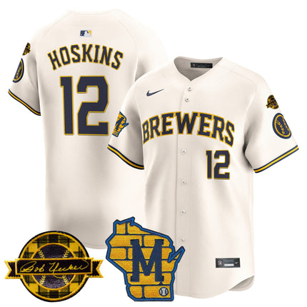 Men's Milwaukee Brewers Home & Bob Uecker Patch Vapor Premier Limited Jersey - All Stitched
