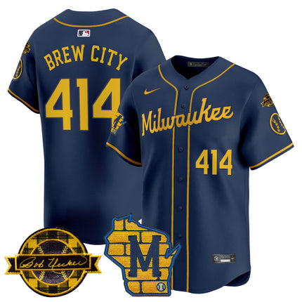 Men's Milwaukee Brewers Home & Bob Uecker Patch Vapor Premier Limited Jersey - All Stitched
