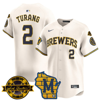 Men's Milwaukee Brewers Home & Bob Uecker Patch Vapor Premier Limited Jersey - All Stitched