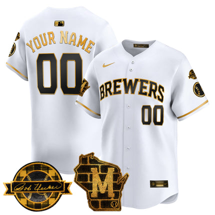 Milwaukee Brewers Home & Bob Uecker Patch Vapor Premier Limited Custom Jersey - All Stitched