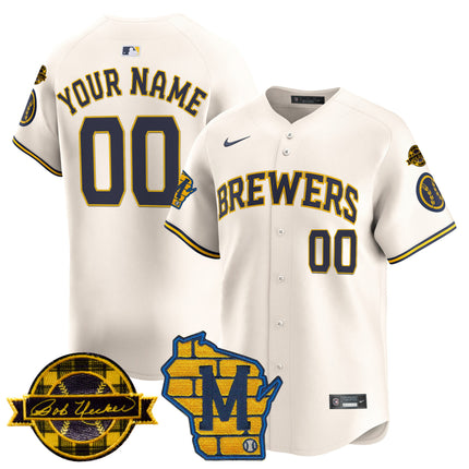 Milwaukee Brewers Home & Bob Uecker Patch Vapor Premier Limited Custom Jersey - All Stitched