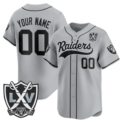 Las Vegas Raiders 65th Anniversary Patch Vapor Baseball Custom Jersey - All Stitched