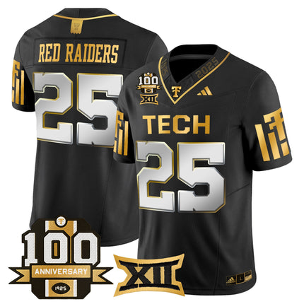 Men's Texas Tech Red Raiders 2025 Gold Vapor Limited Jersey - 100th Anniversary Patch - All Stitched