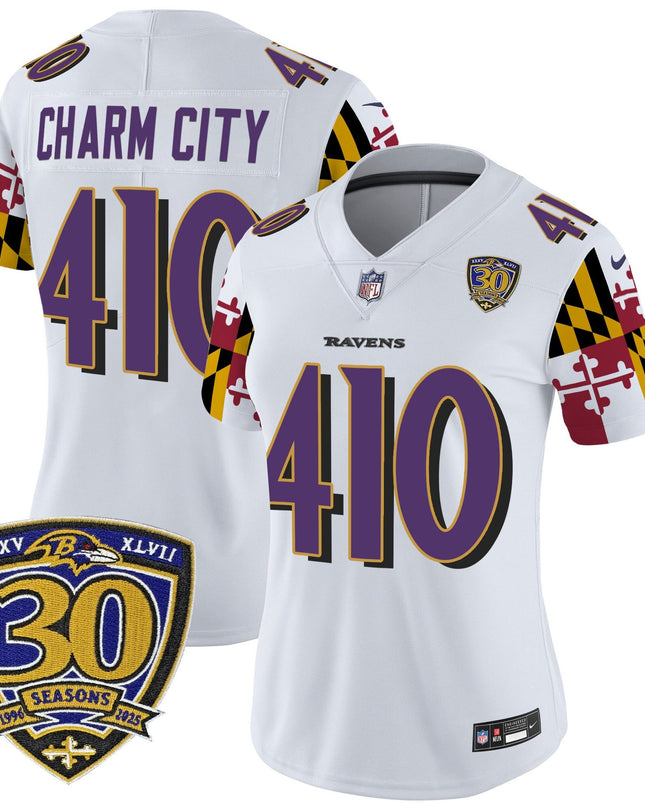 Women's Baltimore Ravens 'Maryland Flag Edition' Vapor Limited Jersey - 30th Anniversary Patch - All Stitched