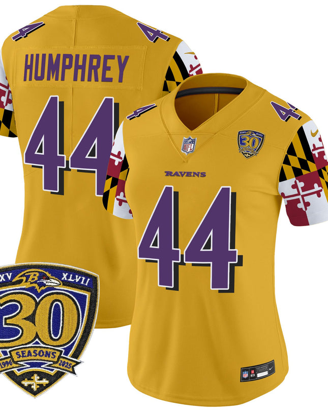 Women's Baltimore Ravens 'Maryland Flag Edition' Vapor Limited Jersey - 30th Anniversary Patch - All Stitched