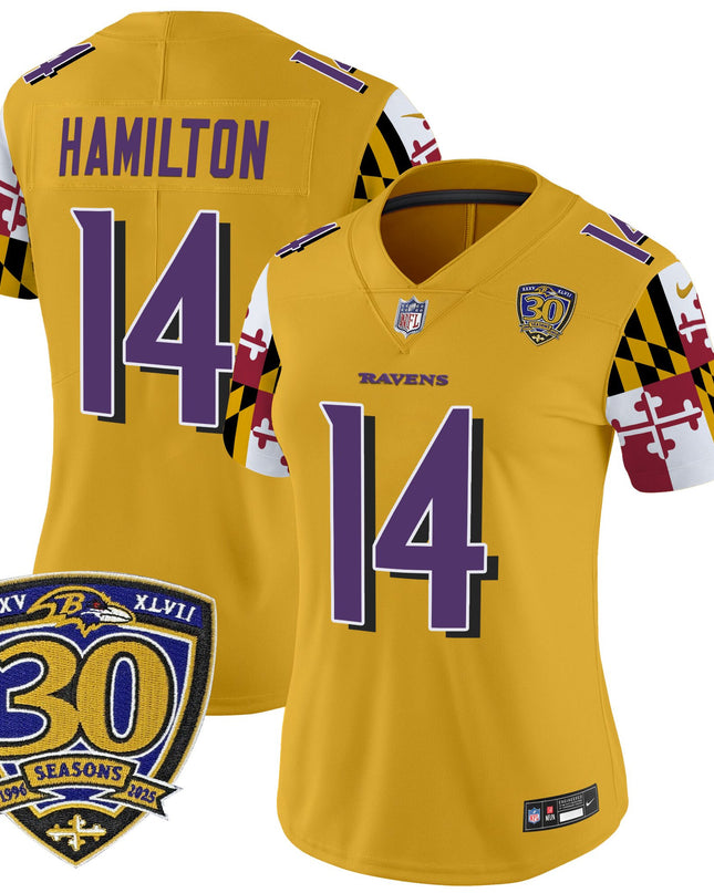 Women's Baltimore Ravens 'Maryland Flag Edition' Vapor Limited Jersey - 30th Anniversary Patch - All Stitched