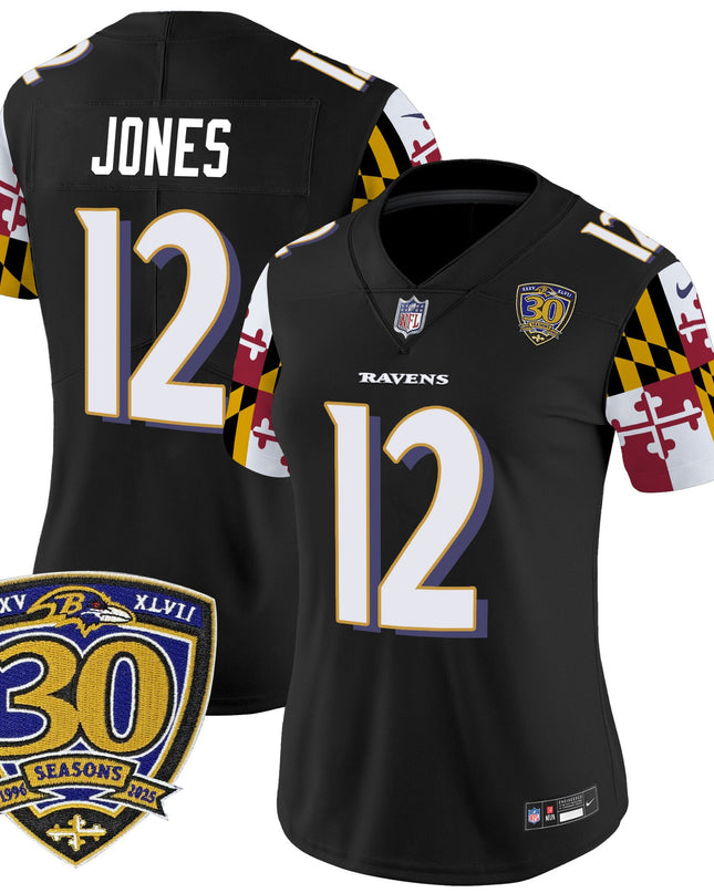 Women's Baltimore Ravens 'Maryland Flag Edition' Vapor Limited Jersey - 30th Anniversary Patch - All Stitched