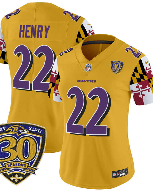 Women's Baltimore Ravens 'Maryland Flag Edition' Vapor Limited Jersey - 30th Anniversary Patch - All Stitched