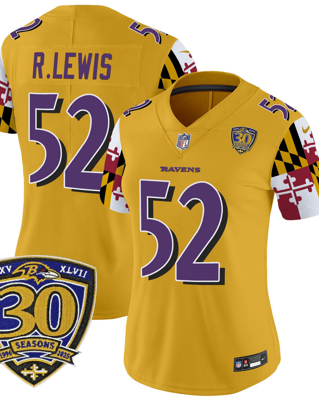 Women's Baltimore Ravens 'Maryland Flag Edition' Vapor Limited Jersey - 30th Anniversary Patch - All Stitched