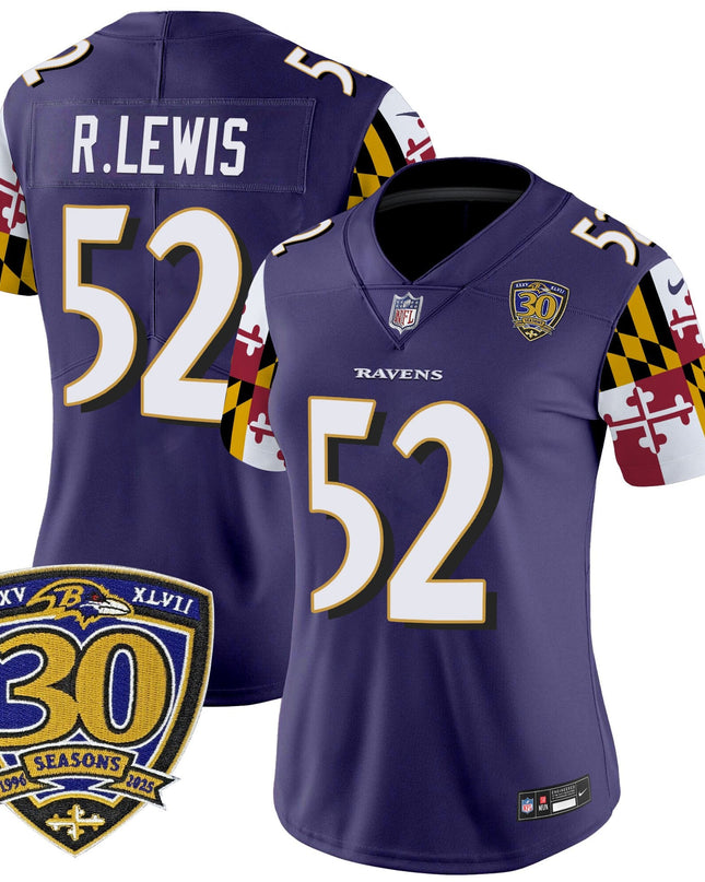 Women's Baltimore Ravens 'Maryland Flag Edition' Vapor Limited Jersey - 30th Anniversary Patch - All Stitched