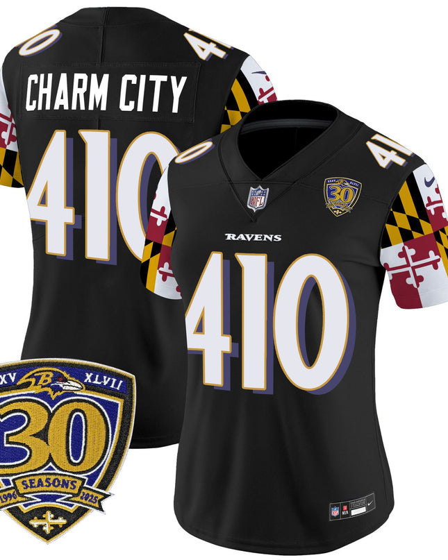 Women's Baltimore Ravens 'Maryland Flag Edition' Vapor Limited Jersey - 30th Anniversary Patch - All Stitched