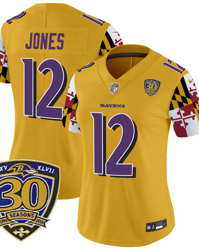 Women's Baltimore Ravens 'Maryland Flag Edition' Vapor Limited Jersey - 30th Anniversary Patch - All Stitched