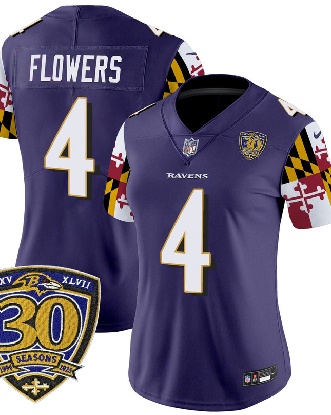 Women's Baltimore Ravens 'Maryland Flag Edition' Vapor Limited Jersey - 30th Anniversary Patch - All Stitched