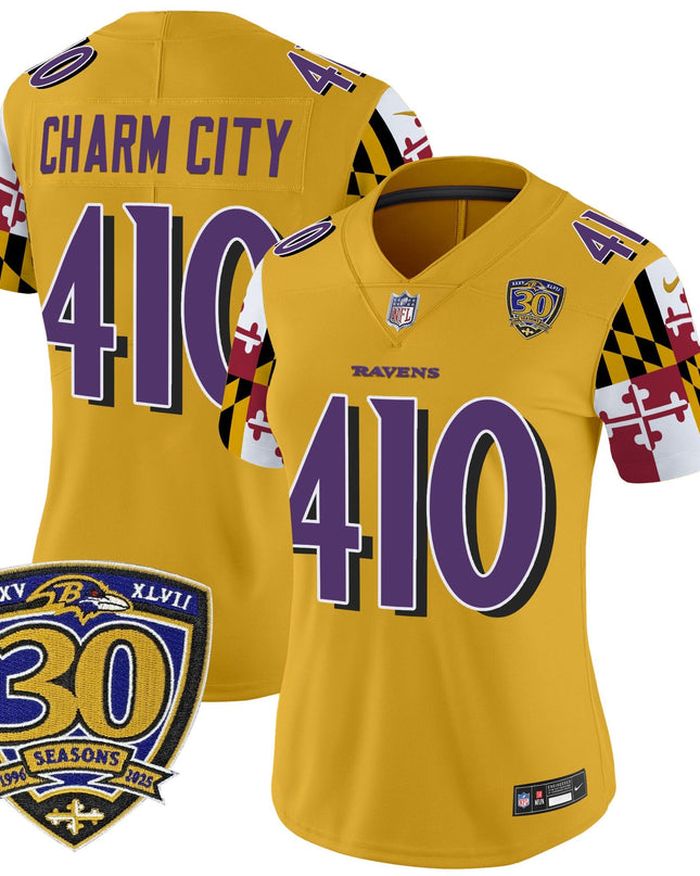 Women's Baltimore Ravens 'Maryland Flag Edition' Vapor Limited Jersey - 30th Anniversary Patch - All Stitched
