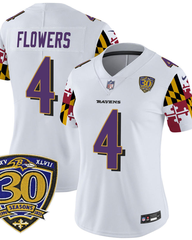 Women's Baltimore Ravens 'Maryland Flag Edition' Vapor Limited Jersey - 30th Anniversary Patch - All Stitched