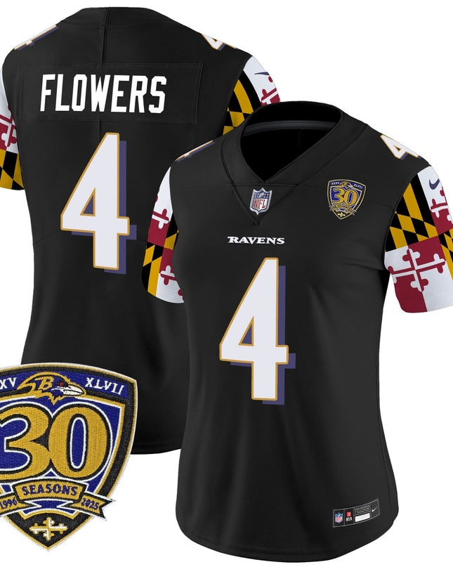 Women's Baltimore Ravens 'Maryland Flag Edition' Vapor Limited Jersey - 30th Anniversary Patch - All Stitched