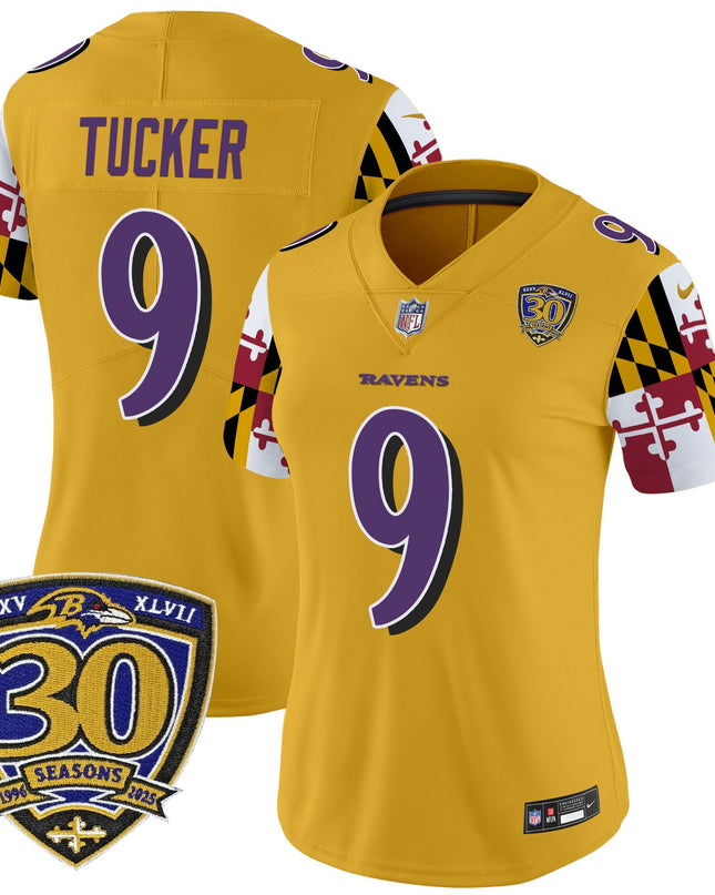 Women's Baltimore Ravens 'Maryland Flag Edition' Vapor Limited Jersey - 30th Anniversary Patch - All Stitched