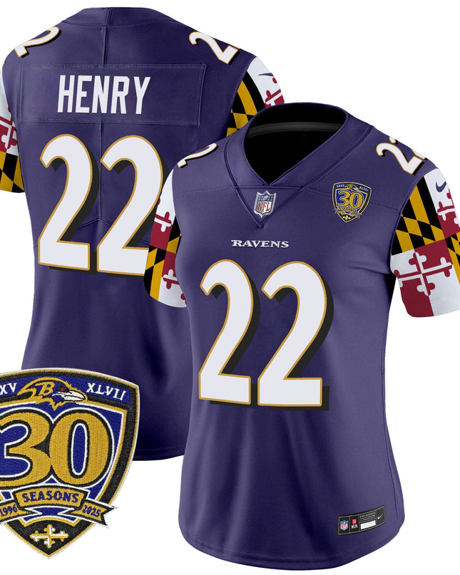 Women's Baltimore Ravens 'Maryland Flag Edition' Vapor Limited Jersey - 30th Anniversary Patch - All Stitched