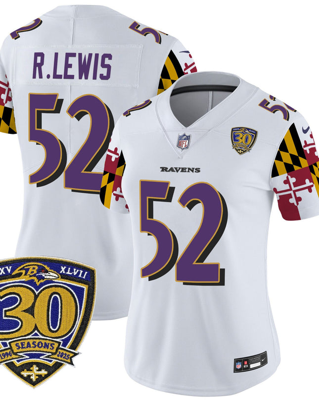 Women's Baltimore Ravens 'Maryland Flag Edition' Vapor Limited Jersey - 30th Anniversary Patch - All Stitched