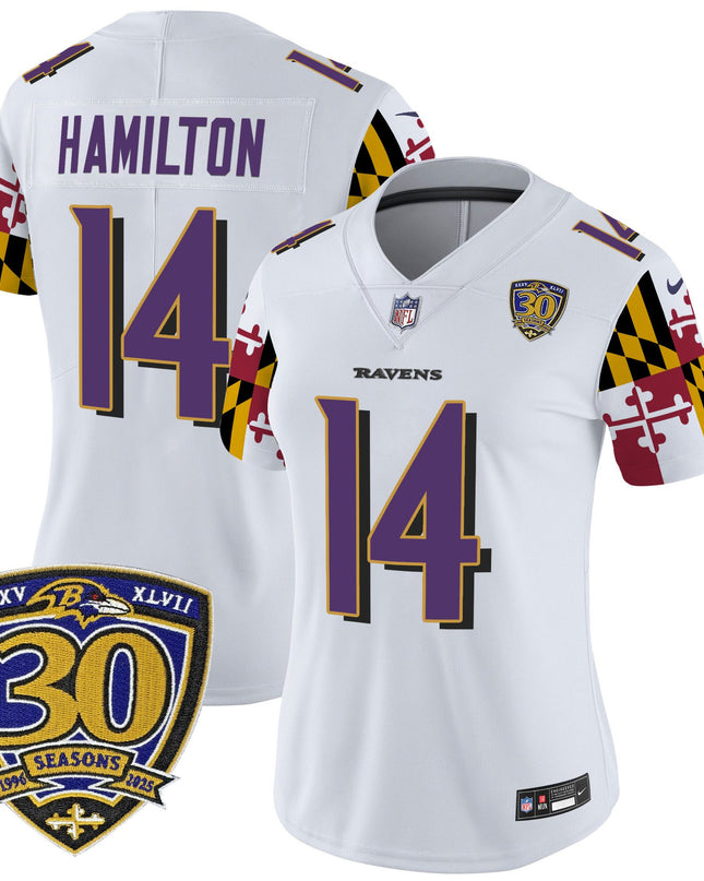 Women's Baltimore Ravens 'Maryland Flag Edition' Vapor Limited Jersey - 30th Anniversary Patch - All Stitched