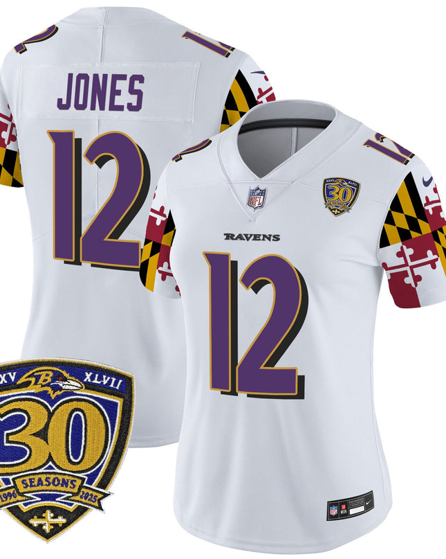 Women's Baltimore Ravens 'Maryland Flag Edition' Vapor Limited Jersey - 30th Anniversary Patch - All Stitched