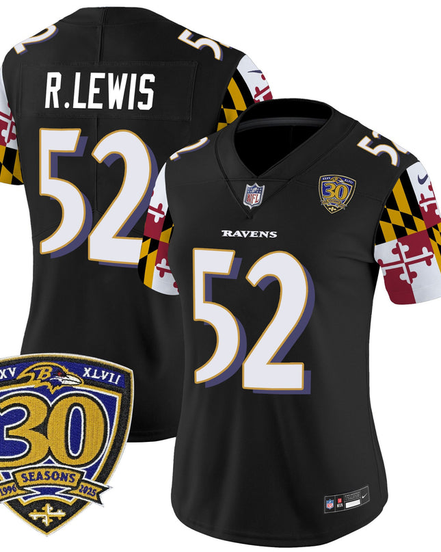 Women's Baltimore Ravens 'Maryland Flag Edition' Vapor Limited Jersey - 30th Anniversary Patch - All Stitched