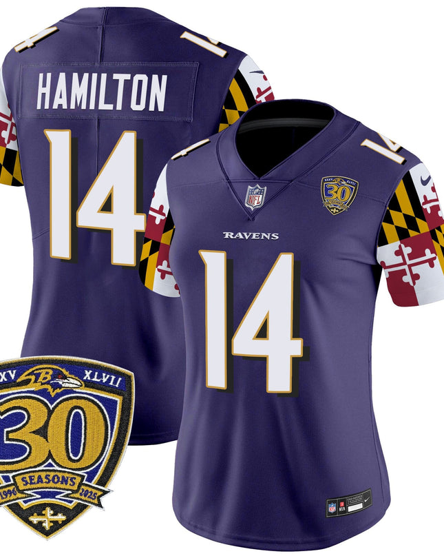 Women's Baltimore Ravens 'Maryland Flag Edition' Vapor Limited Jersey - 30th Anniversary Patch - All Stitched