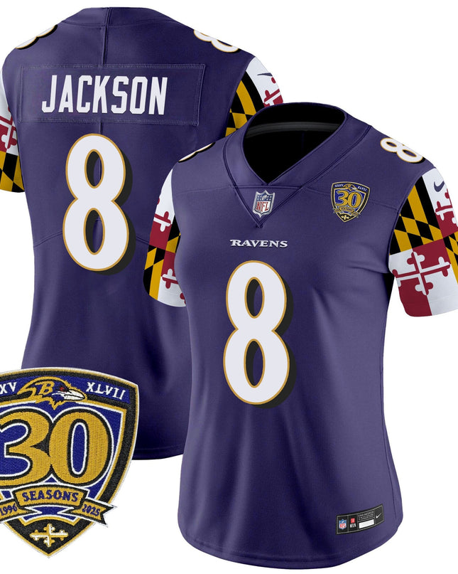 Women's Baltimore Ravens 'Maryland Flag Edition' Vapor Limited Jersey - 30th Anniversary Patch - All Stitched