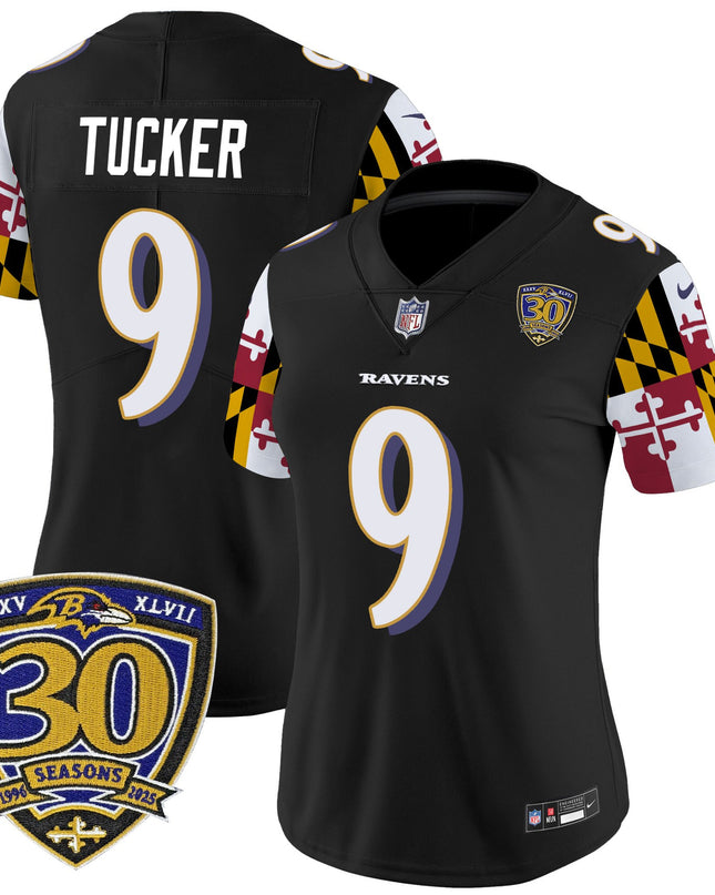 Women's Baltimore Ravens 'Maryland Flag Edition' Vapor Limited Jersey - 30th Anniversary Patch - All Stitched