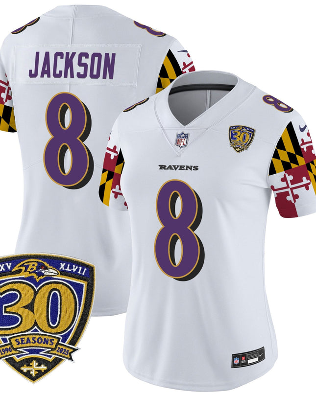 Women's Baltimore Ravens 'Maryland Flag Edition' Vapor Limited Jersey - 30th Anniversary Patch - All Stitched