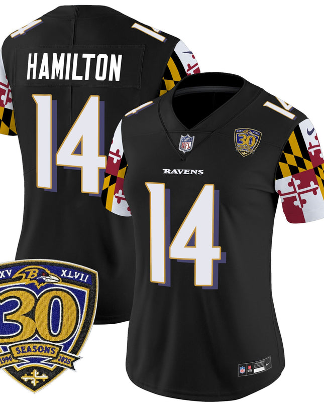 Women's Baltimore Ravens 'Maryland Flag Edition' Vapor Limited Jersey - 30th Anniversary Patch - All Stitched