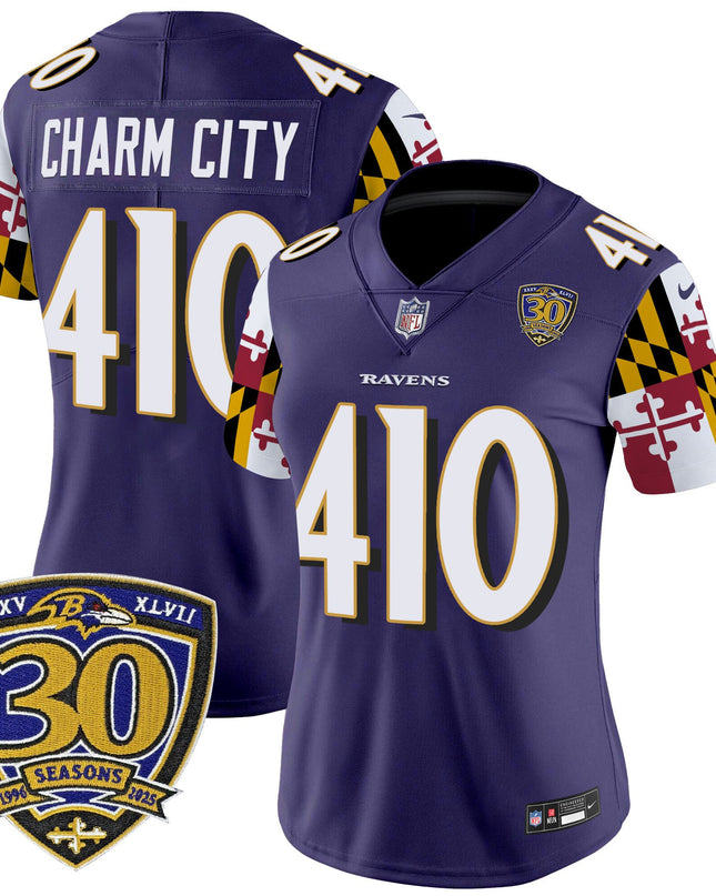 Women's Baltimore Ravens 'Maryland Flag Edition' Vapor Limited Jersey - 30th Anniversary Patch - All Stitched