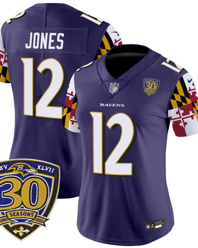Women's Baltimore Ravens 'Maryland Flag Edition' Vapor Limited Jersey - 30th Anniversary Patch - All Stitched