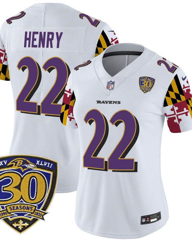 Women's Baltimore Ravens 'Maryland Flag Edition' Vapor Limited Jersey - 30th Anniversary Patch - All Stitched