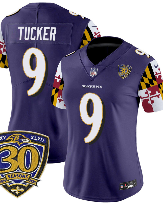 Women's Baltimore Ravens 'Maryland Flag Edition' Vapor Limited Jersey - 30th Anniversary Patch - All Stitched