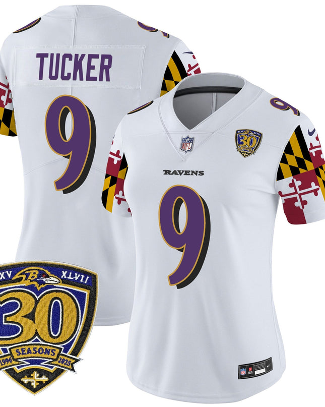 Women's Baltimore Ravens 'Maryland Flag Edition' Vapor Limited Jersey - 30th Anniversary Patch - All Stitched