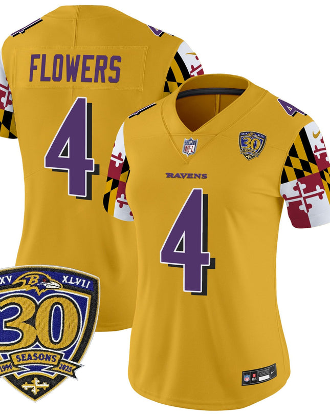 Women's Baltimore Ravens 'Maryland Flag Edition' Vapor Limited Jersey - 30th Anniversary Patch - All Stitched
