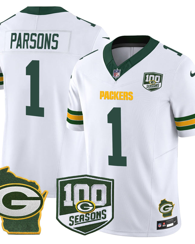 Men's Green Bay Packers 100th Season & Home Patch Vapor Limited Jersey - All Stitched