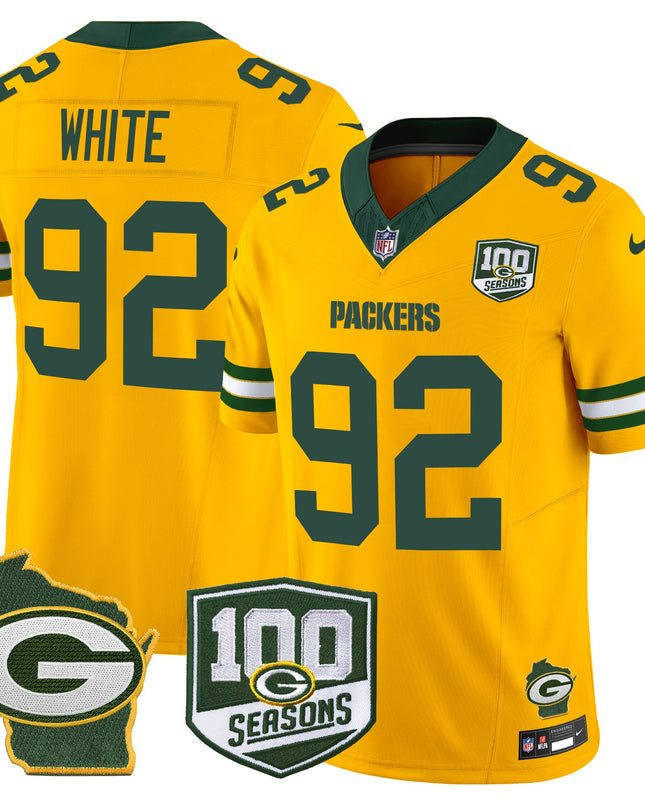 Men's Green Bay Packers 100th Season & Home Patch Vapor Limited Jersey - All Stitched
