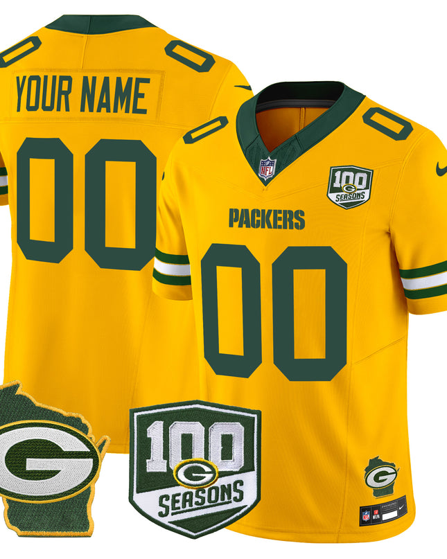 Green Bay Packers 100th Season & Home Patch Vapor Limited Custom Jersey - All Stitched