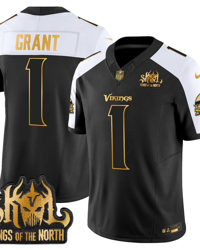 Men's Minnesota Vikings 2025 Gold Vapor Limited Jersey - Kings Of The North Patch - All Stitched