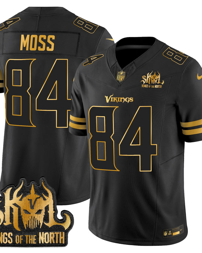 Men's Minnesota Vikings 2025 Gold Vapor Limited Jersey - Kings Of The North Patch - All Stitched