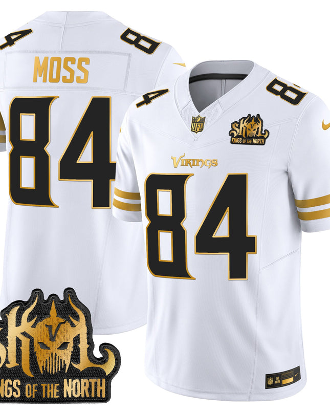Men's Minnesota Vikings 2025 Gold Vapor Limited Jersey - Kings Of The North Patch - All Stitched